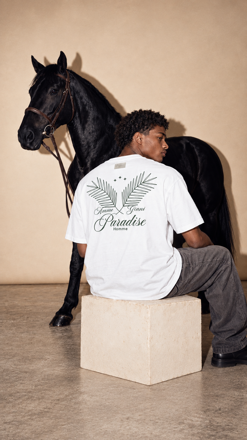 Weißes Oversized T-Shirt Paradise V2 mit Dschungel Print Vorderseite – AmmoGinni kaufen